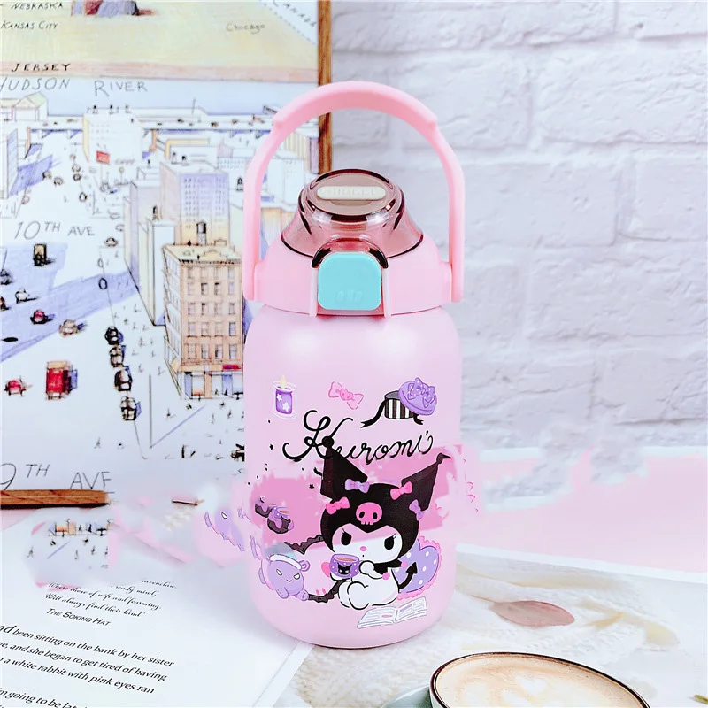 Sanrio przenośny czajnik Kuromi śliczne Kawaii Anime 850Ml 304 termos ze stali nierdzewnej kubek na wodę kubek samochodowy zabawka dziewczyna prezent