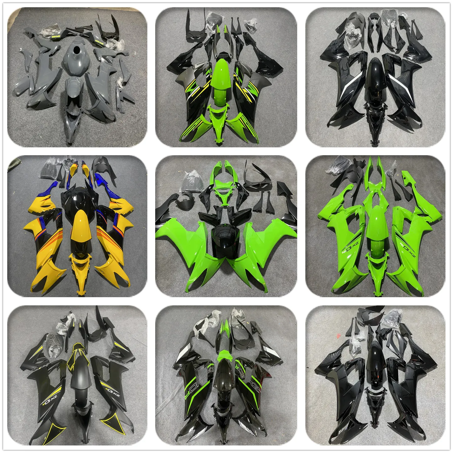 The motorcycle fairing kit is applicable to the ZX-10R 2008 2009 2010 -10R 2008 2009 2010 body fairing in black green gray