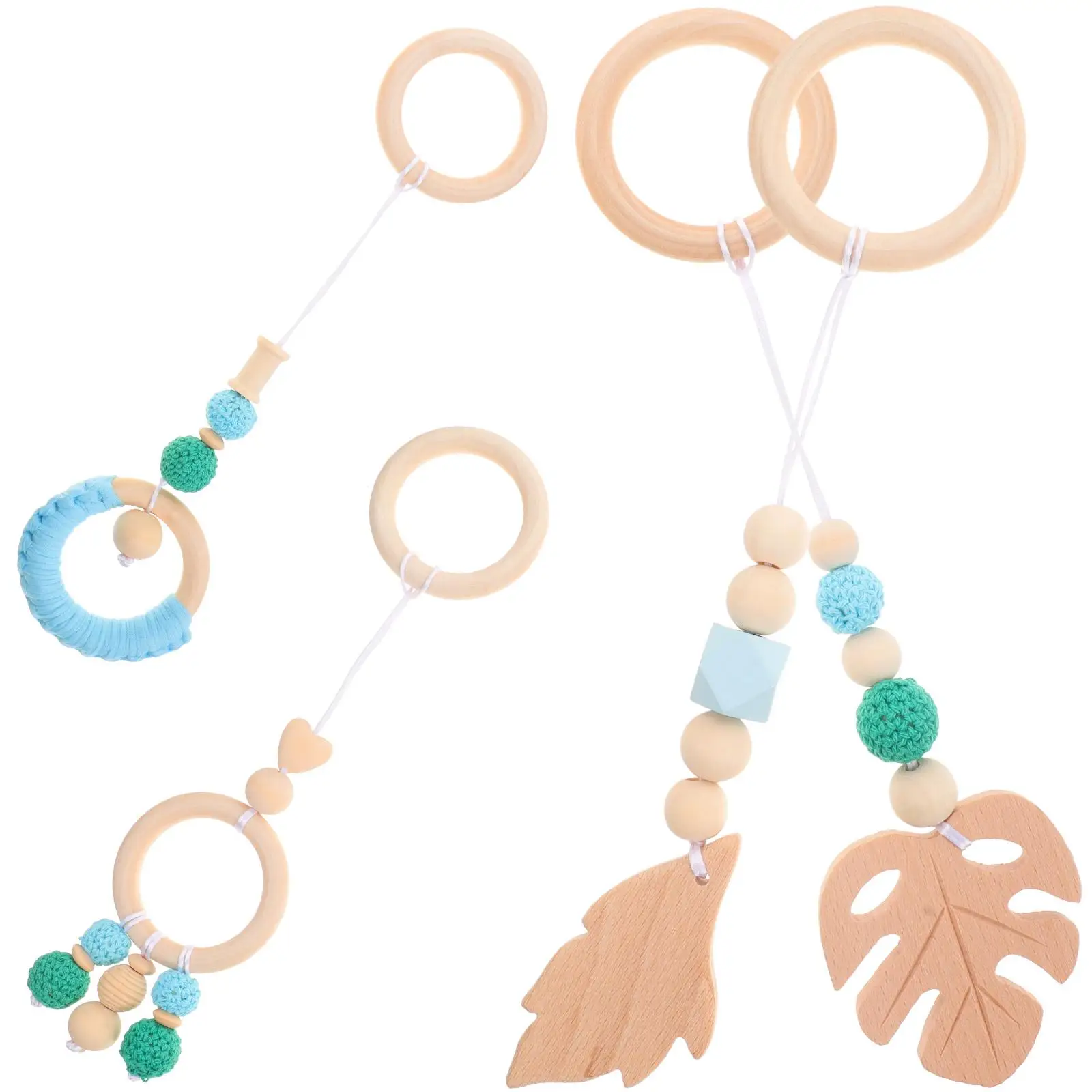 

4 Pcs Baby Room Decoration Hanging Toys Crib Pendents Wood Rings Rattle Toddler Bed Accessories Newborn Infant Sensory Decor