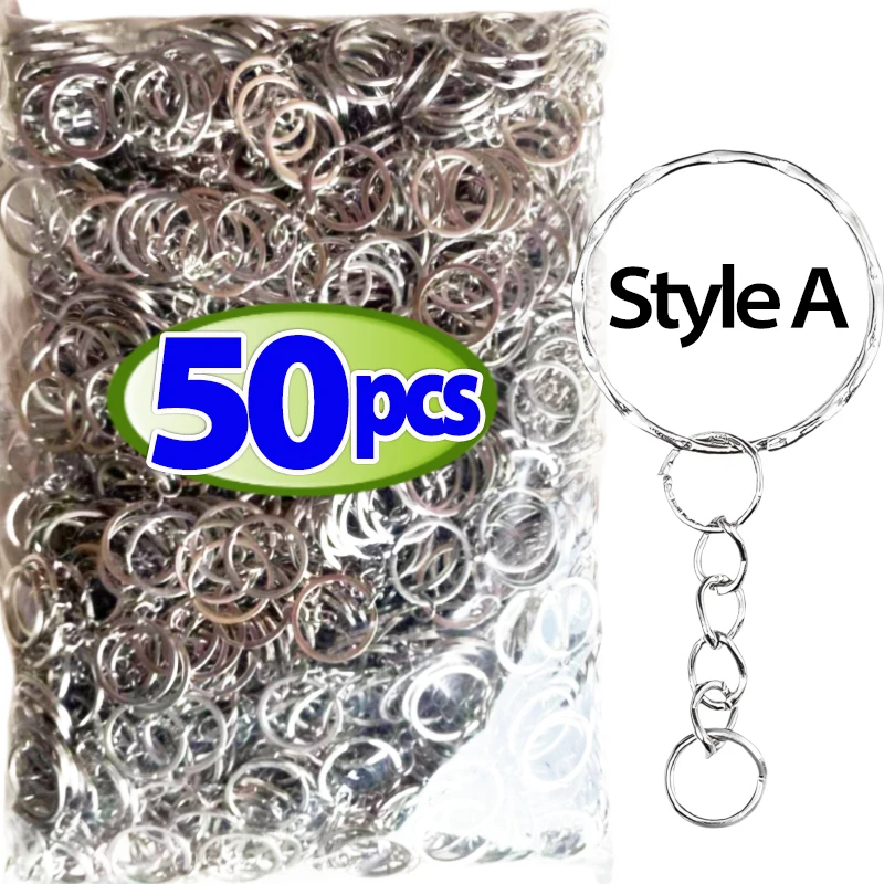 50/500 stücke versilberter Metall rohling Schlüssel bund Schlüssel bund geteilte Schlüssel ringe mit Ketten kletter schnallen Karabiner Schlüssel bund Zubehör