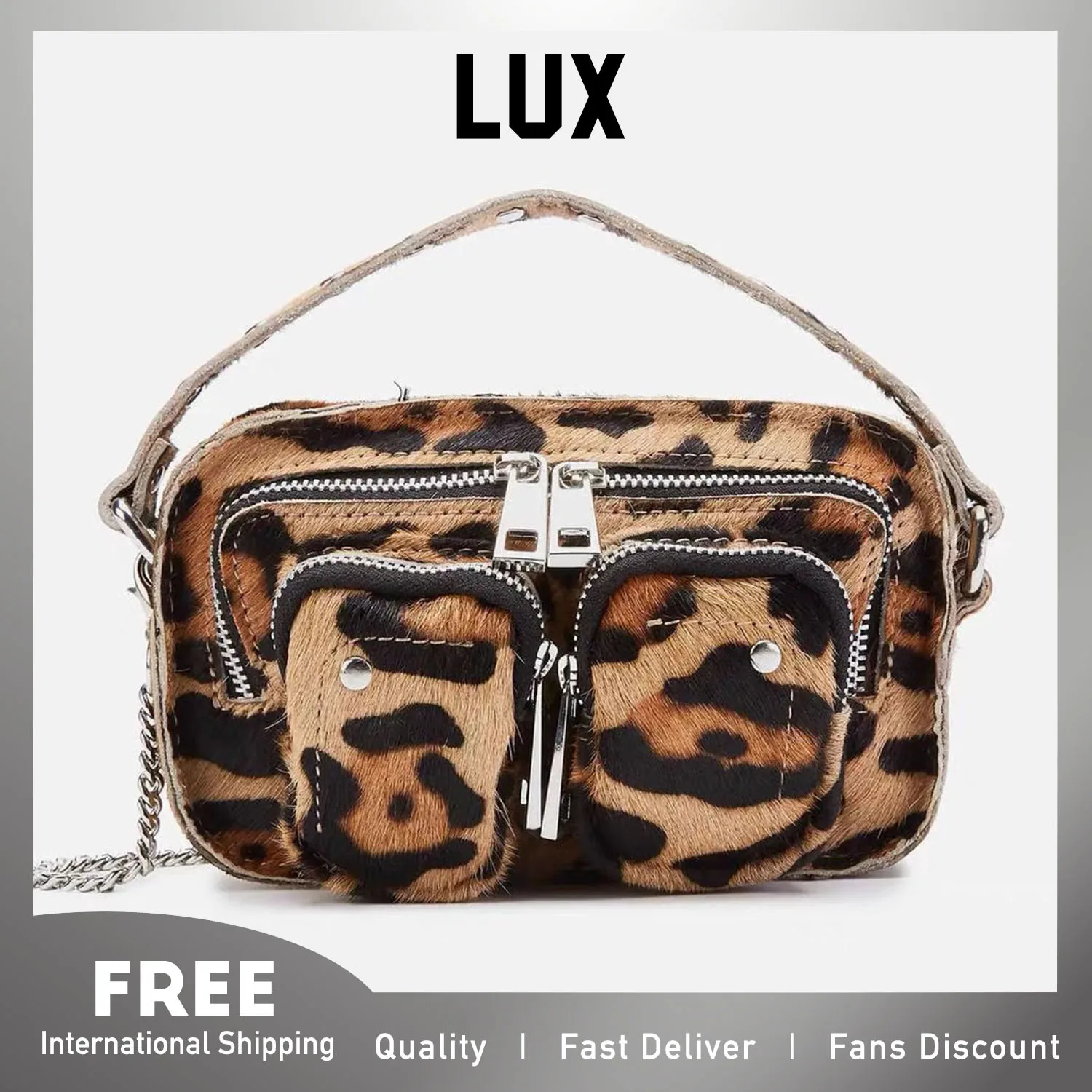 

Lux Trendy Vintage Fashion Style Leopard Texture Print Shoulder Bag for Women Hip Hop Street Style Cross-body Bad Female