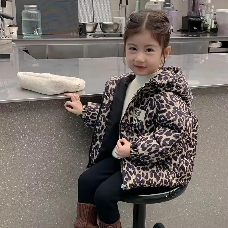 

Girls' Cotton Jacket for Autumn Winter Style Children's Handsome Leopard Print Thick Cotton Jacket Boys and Girl Cotton Coat