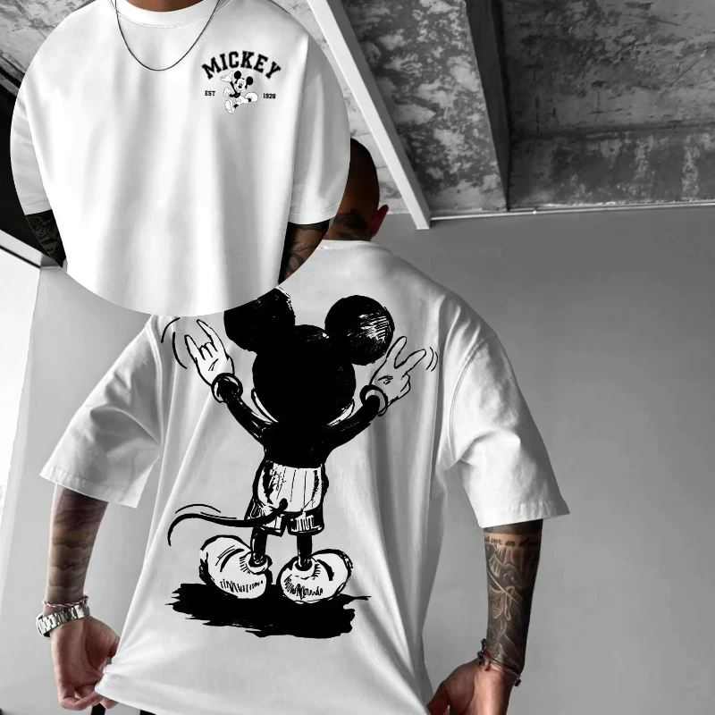 

Лето 2023, модная футболка из 100% хлопка с принтом Микки Диснея, лето 2021, унисекс, детская уличная одежда большого размера, дышащая Y2K