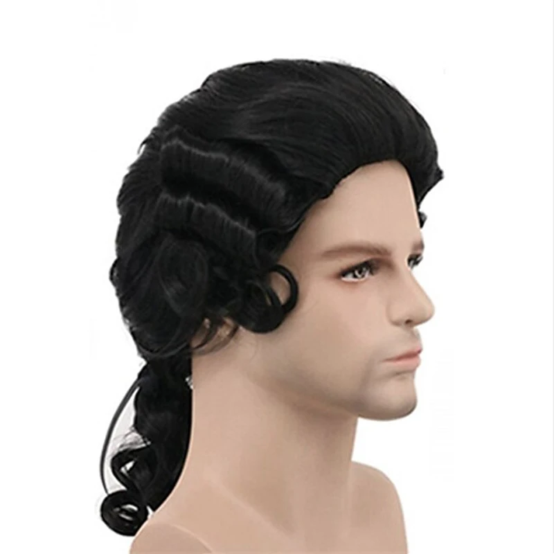 HAIRJOY Kunsthaar-Kolonial-Cosplay-Perücke für Anwalt, graue Perücken, lange lockige gewellte Perücken für Männer – Detail 3