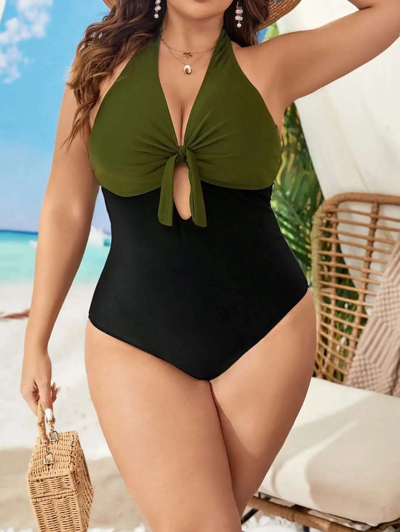 

Size Large One-piece Swimsuit Women's New Sexy One-piece Swimsuit Color Blocked Beach Swimsuit Party Summer Elegantes Casual Y2k