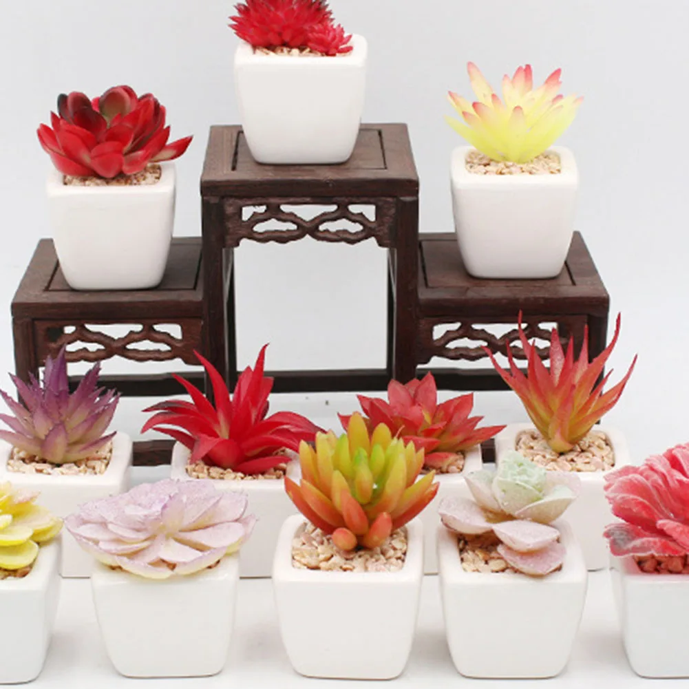 

Artificial Mini Green Succulent Plants Fake Simulation Decor Desktop Ornaments Flower Basin Plastic Bonsai Tabletop Home Decor