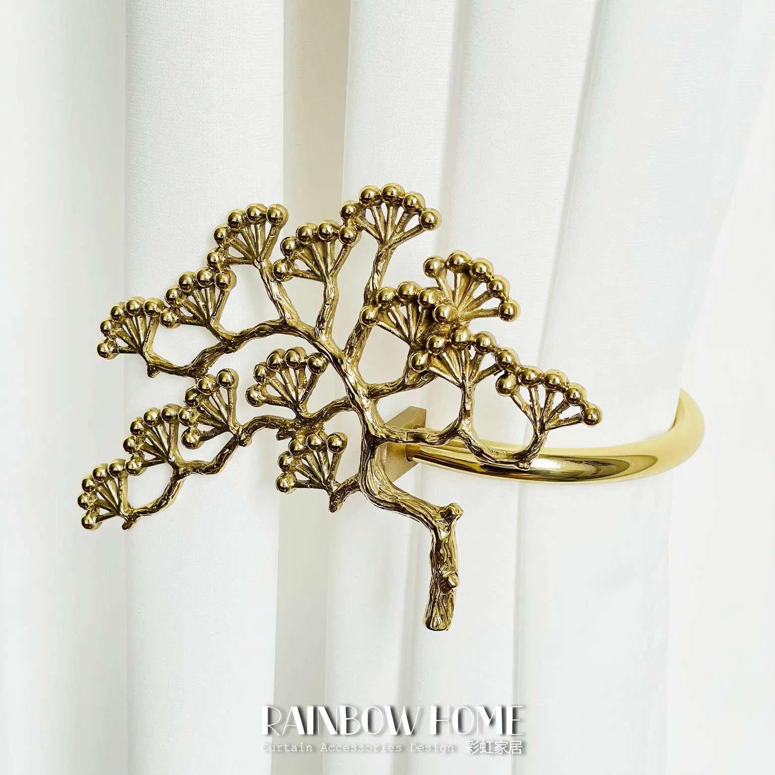 Metal Pine Branch Curtain Tiebacks Gold Tree of Life Drapery Tie Back Holder Wall Hooks for Living Room Bedroom Home Decor