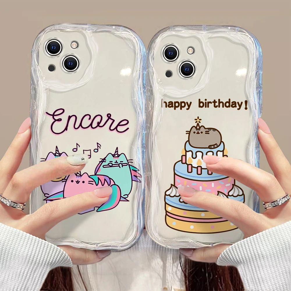 Cute Funny Cartoon Cat P-Pusheens 3D Wave Case For iPhone 15 14 13 12 11 Pro Max Mini X XR XSMAX 8 7 6S Plus Soft Silicone Cover