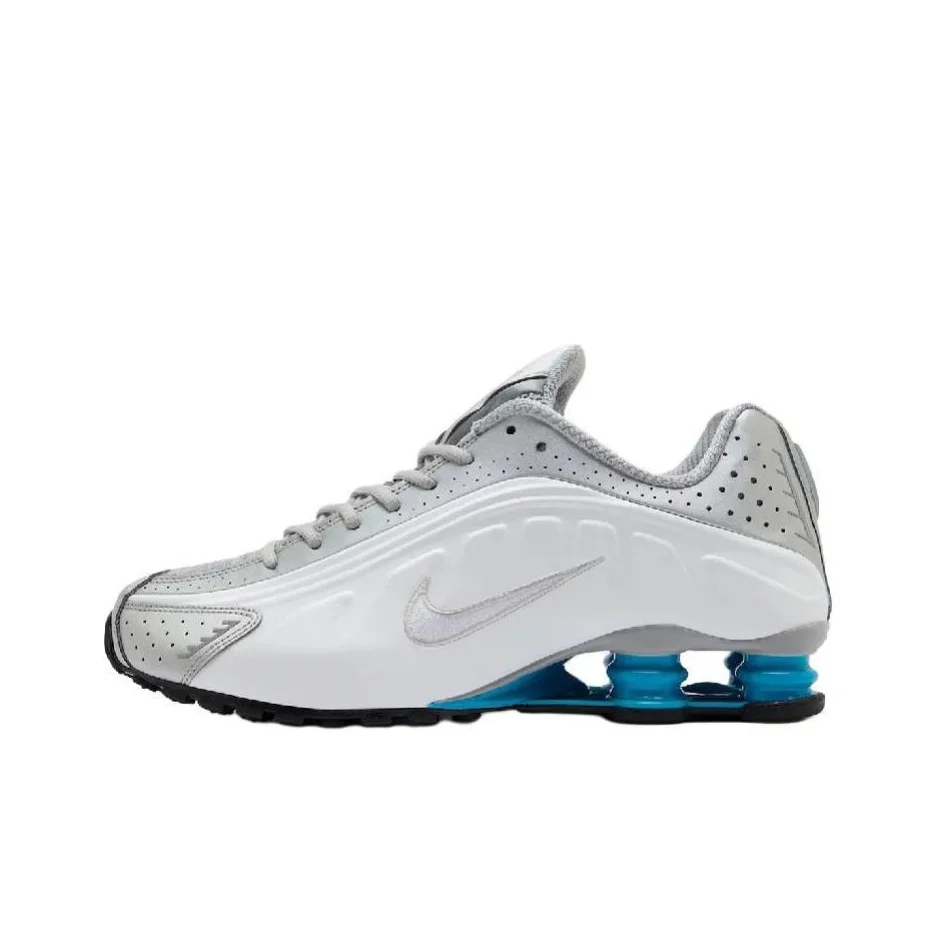 POIZON Nike Shox R4 Prata Metálico Branco Azul Lagoa
