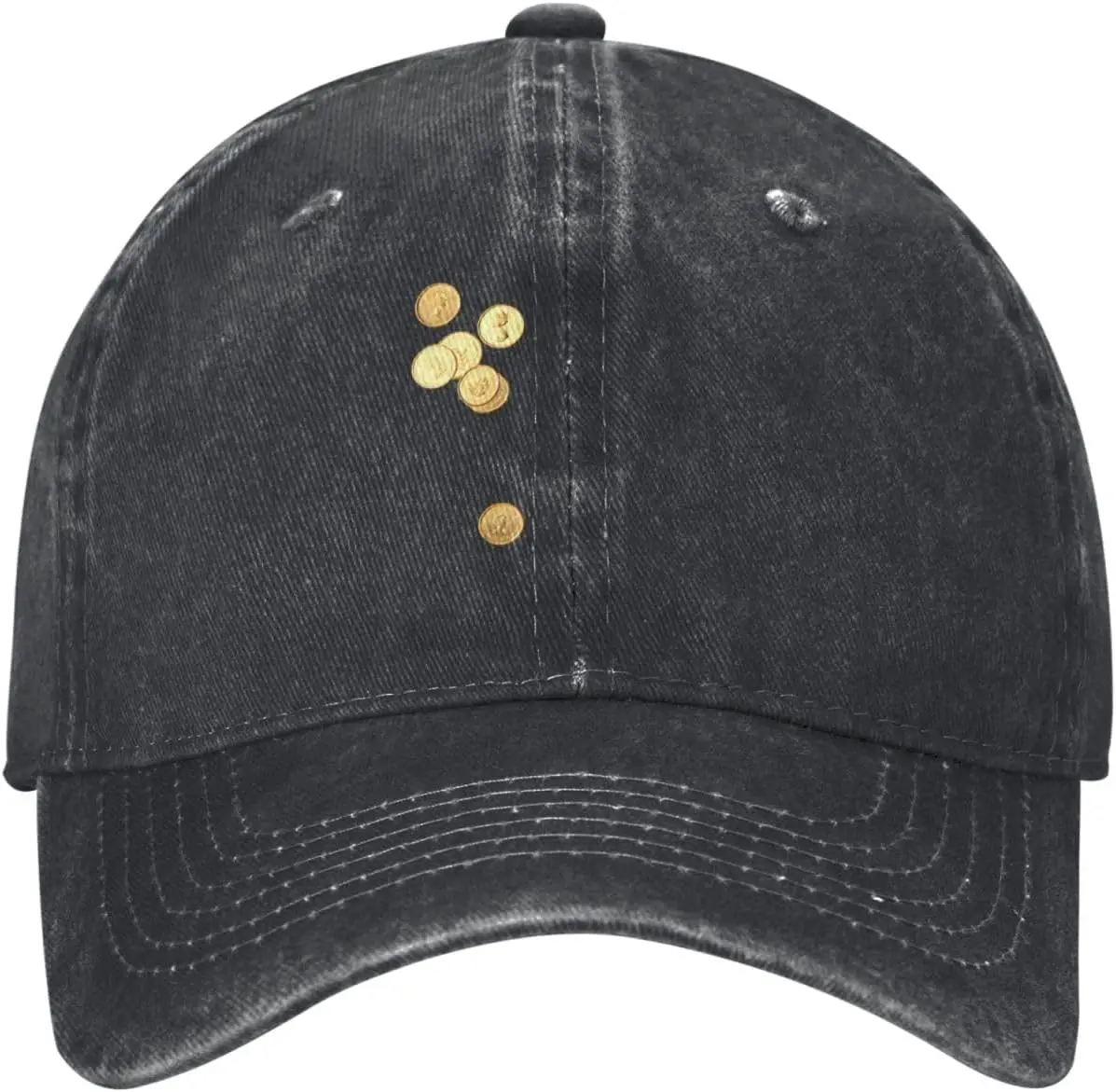 

Black Spilled Gold Coins Printed Washed Cowboy Baseball Cap for Adults - Stylish and Breathable Hat
