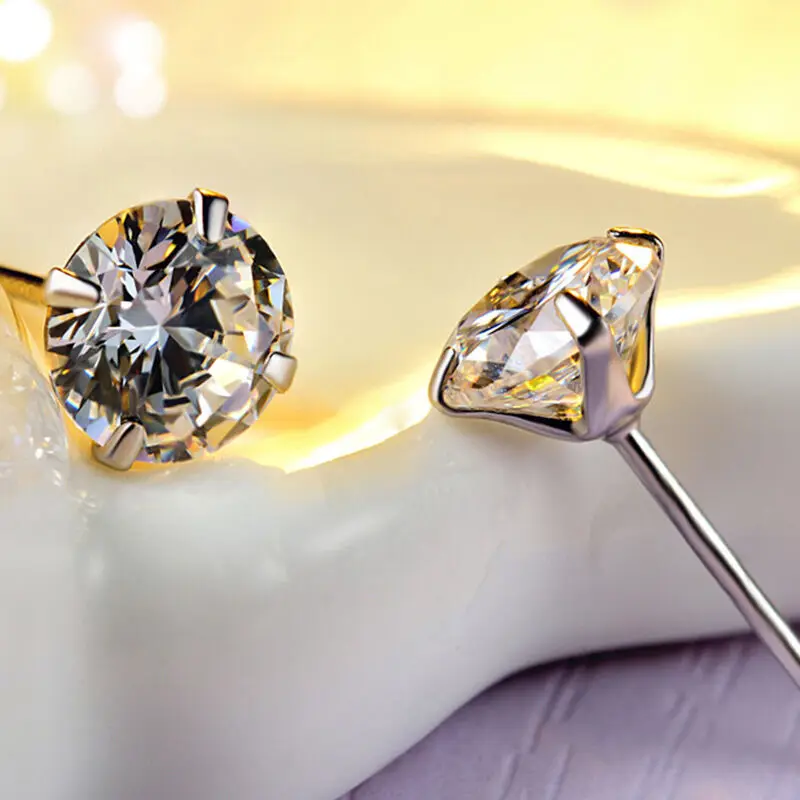 925 Sterling Silver 3MM-7mm Clear/ Purple/Black Cubic Zirconia Stud Earrings For Children Girls Women Men,s925 Silver Jewelry