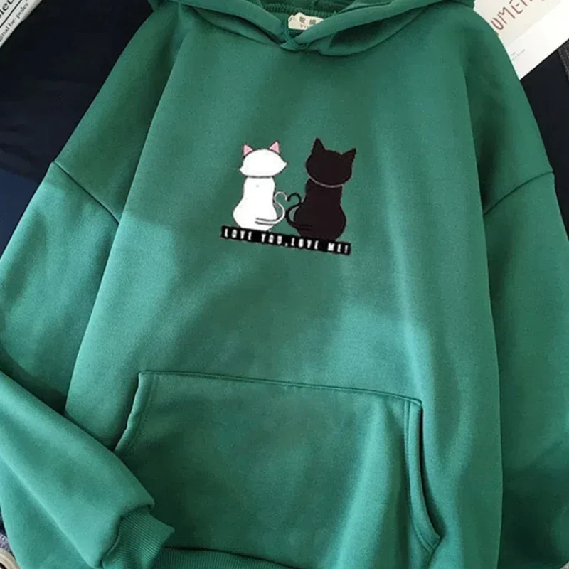 Sudadera con capucha de manga larga para Mujer, ropa de calle Harajuku con estampado de gato, Jersey informal, otoño y primavera, 2023