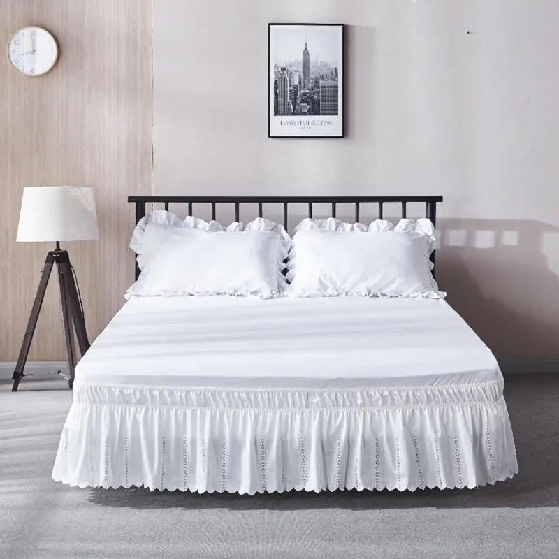 Bed Skirt Wrap Around Ruffled Lace Elastic Dust Ruffled With Adjustable Belts Drop White Frame Cover Home Textile Accessories