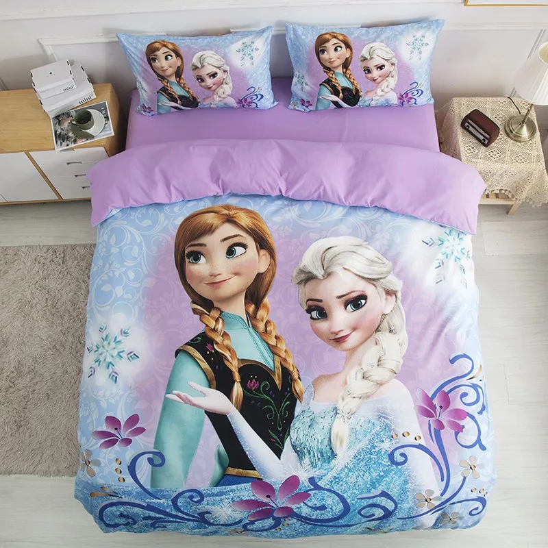 Disney Bedding Set Purple Frozen Elsa Princess Duvet Cover Sets for Baby Children Girls Bed Birthday Gifts