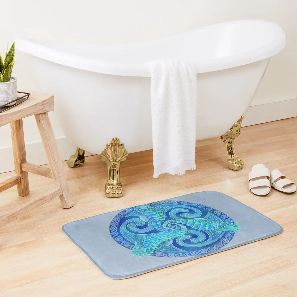 

Seahorse Triskele Blue Celtic Mandala Bath Mat Modern Bathroom Accessories Bathtub Anti Slip Non-Slip Shower Mat