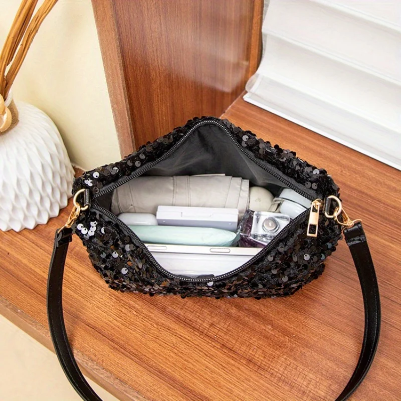 Neue Mode Pailletten Schulter Damen Tasche funkelnde Handtasche große Kapazität einfache Baguette Tasche leichte Reise Mode Damen Tasche – Detail 4