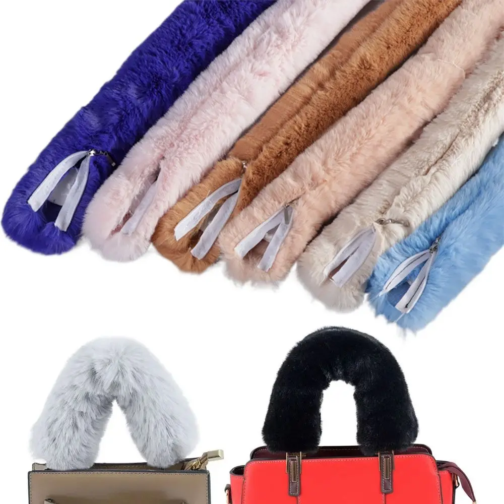 Faux Fur Bag Belts Plush Shoulder Handbag Strap Replacement Handles Fastener Cover Straps With Zipper Shoulder Handbag Accessory