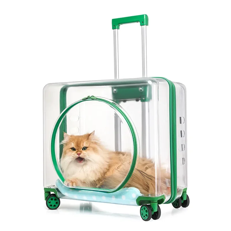 Large Capacity Pet Carrier Trolley Breathable Transparent Cat Dog Travel Case Outdoor Multi Functional Rolling Luggage Bag