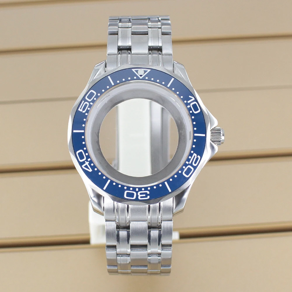 

NH35 41mm Silvery Watch Case 316L Steel Strap Glass Bottom Cover For Mod Seamaster 300 Watch Parts NH35 NH36 NH38 Movt Accessory