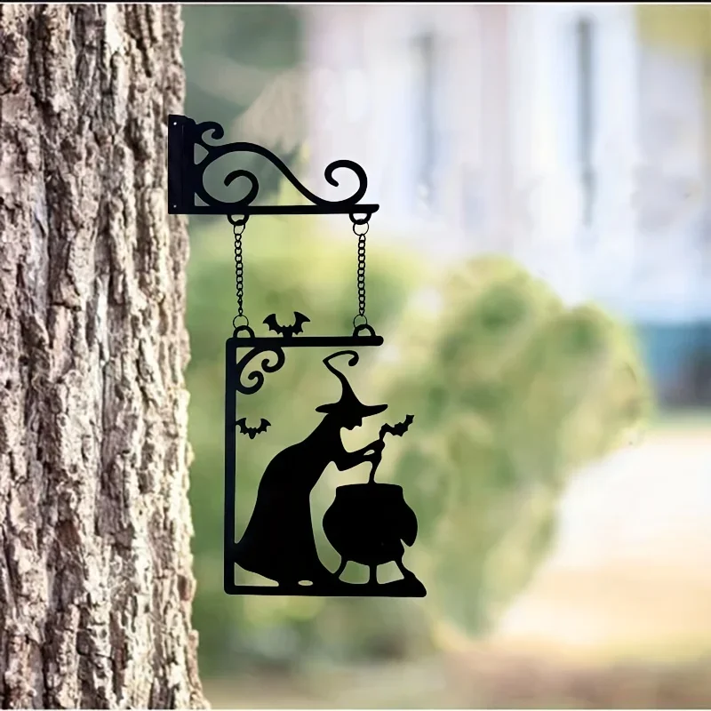

Металлический художественный логотип ведьмы котла, Железные изделия ручной работы, украшения для двора, декорации на Хэллоуин, скульптуры, настенные украшения