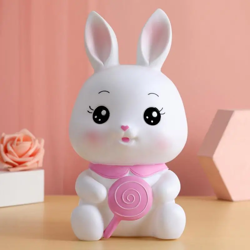 Rabbit Money Bank Desktop Animal Statue Money Bank Shatterproof Cartoon Rabbit Banks Kids Bunny Saving Money Jar Animal Figurine