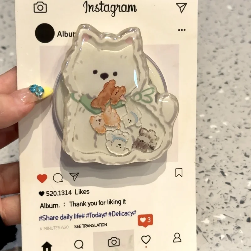 

Korean Cute Cartoon Shake Puppy Magnetic Phone Holder Stand Grip Tok GripTok Support For iPhone 15 16 For Magsafe Accessories