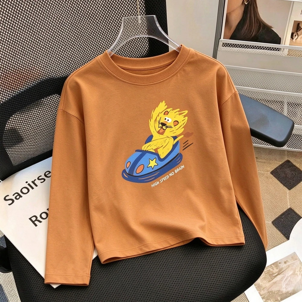 Toddler Long Sleeve Round Neck Pullover Strawberry Green Studiio Fruit And Animal Cartoon Patterns Suitable For Autumn Home Wear