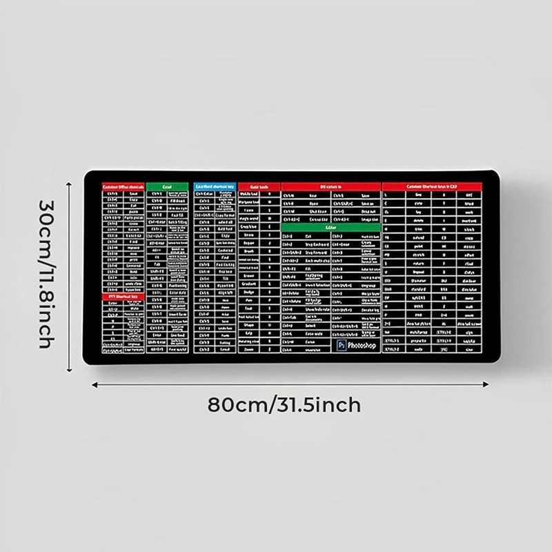 1 Piece With Office Software Shortcuts Pattern Extended Rubber Mouse Pad (31.5 X 11.8In)