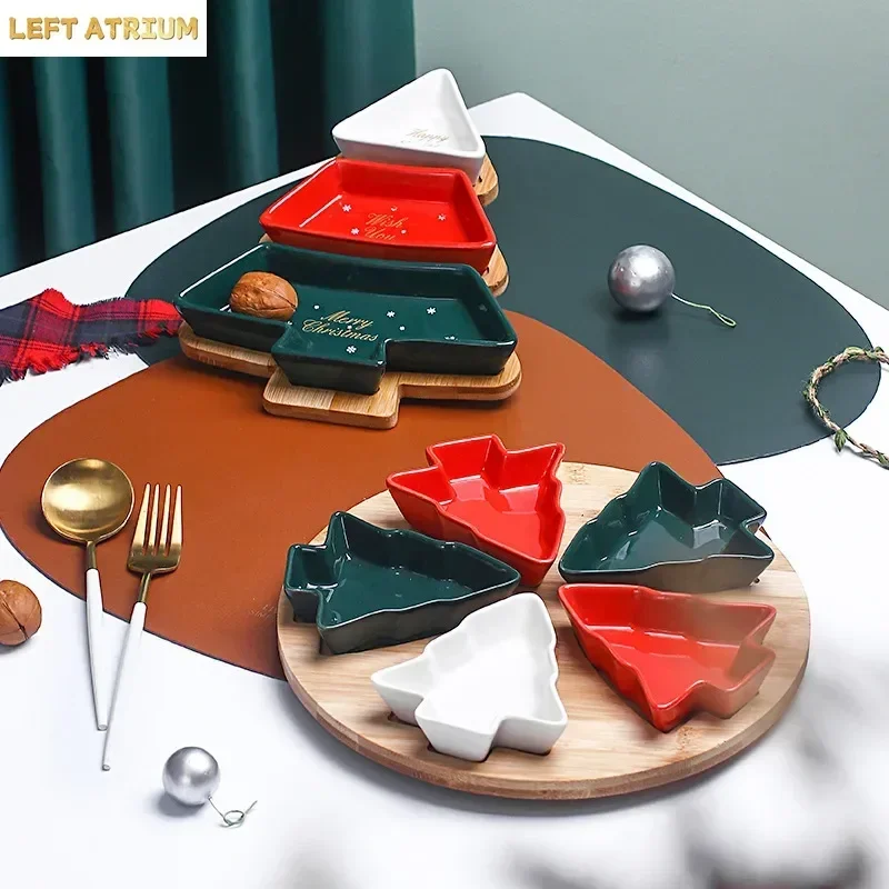 Nordic Christmas Tree Shaped Ceramic Dried Fruit Plate Snack Plate Creative Christmas Style Tableware Rotatable Tray
