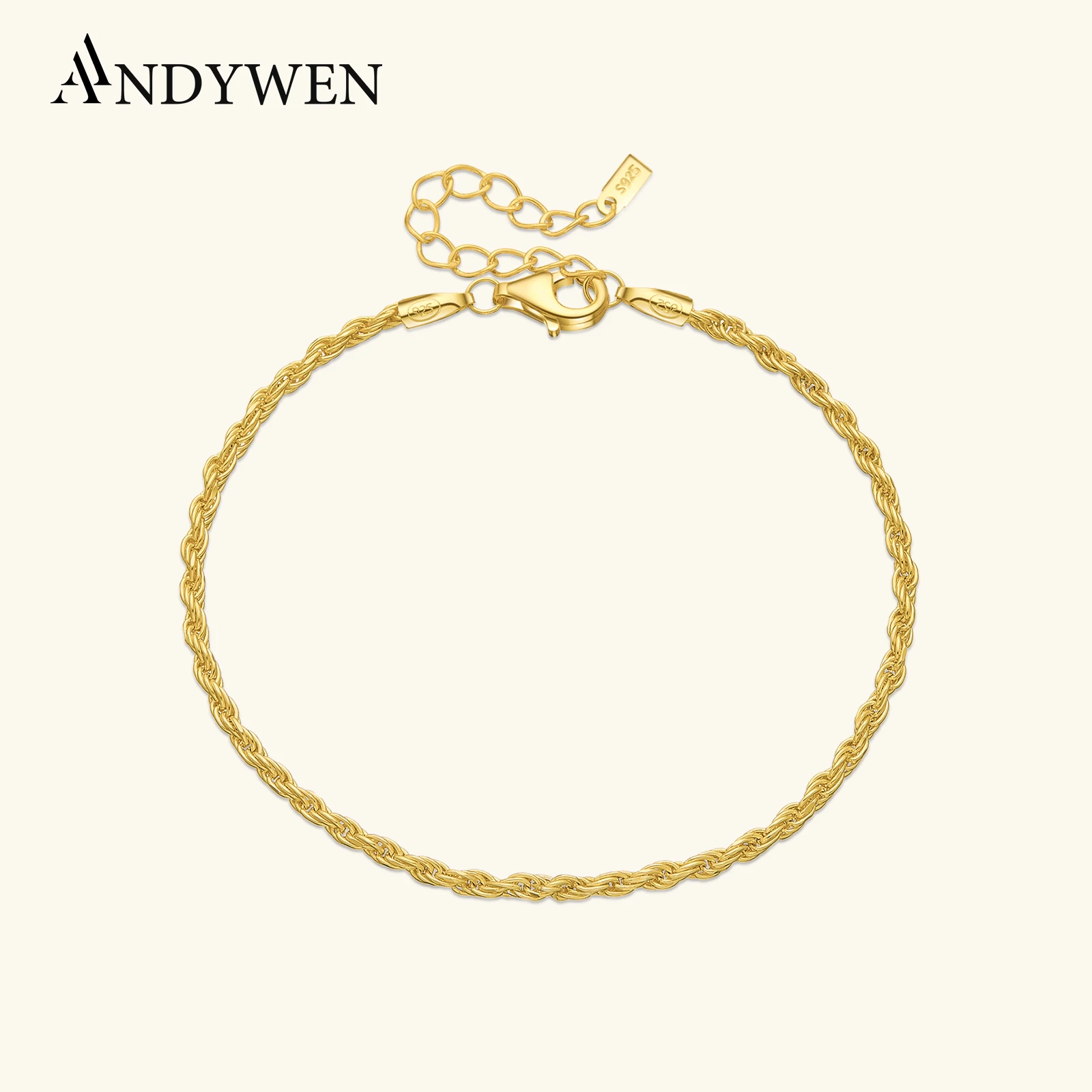 

ANDYWEN 2020 925 Sterling Silver Gold Twist Chain Bracelet Bangle Soft New 2021 Rock Punk Luxury European Fashion Jewelry