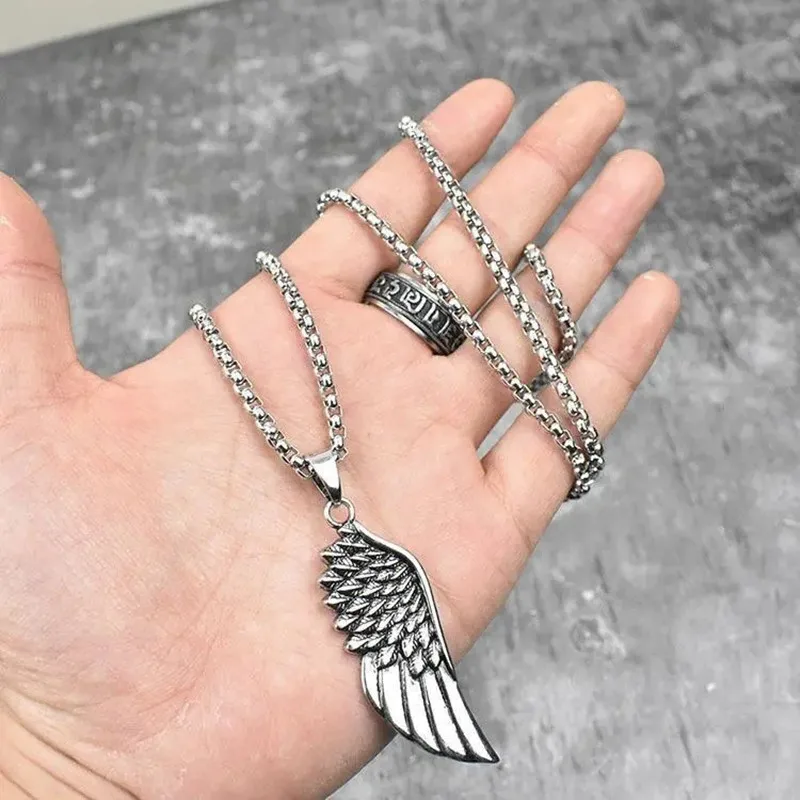 Japan and South Korea Angel Wings Feather Pendant Men's INS Necklace European and American Fashion Men's Rock Fashion FB Bounce