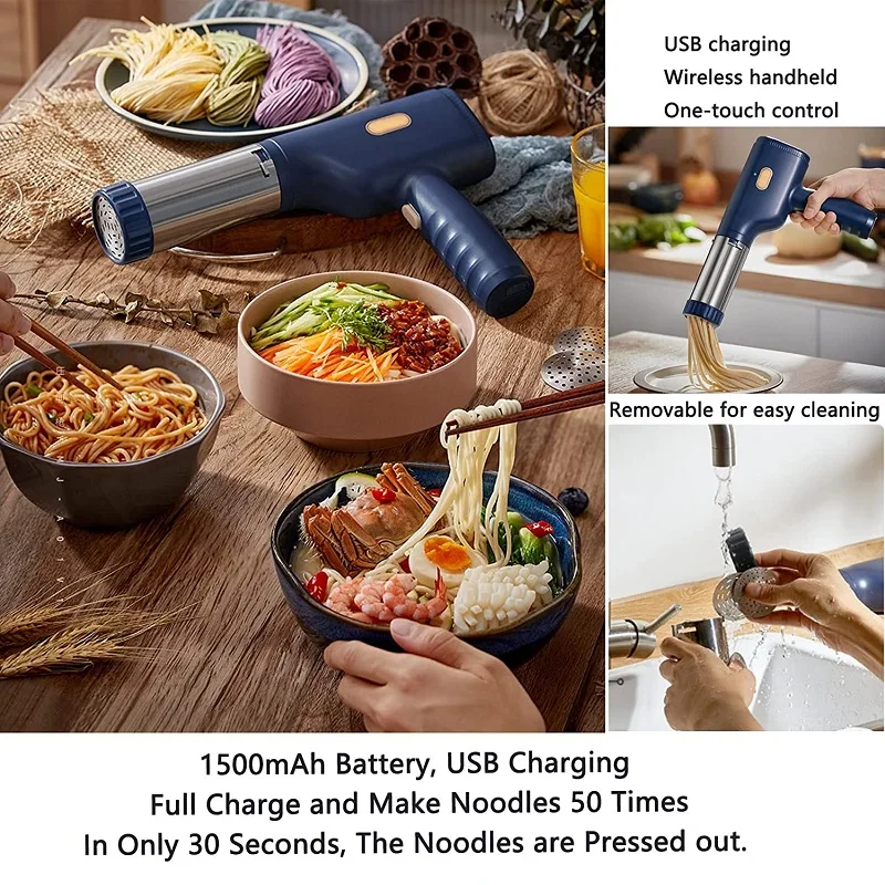 Electric Handheld Pasta Makers Automatic Portable Noodle Ramen Machine Rechargeable Wireless One Button Control USB Charging