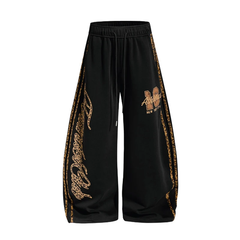 LUZHEN 2026 New Trendy Leopard Print Patchwork Pattern Stripe Casual Pants Men's Handsome Loose Elastic Waist Trousers JY8764