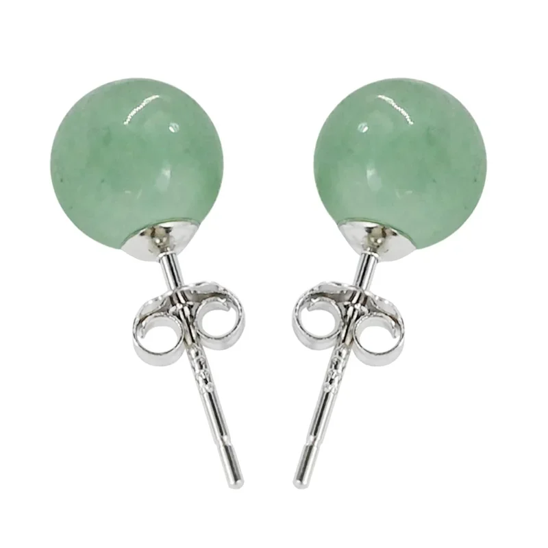 4mm 6mm 8mm Green Jade Earrings for Women, 925 Sterling Silver Needle, Good Luck Jade Jewelry for Women Men Birthday Anniversary