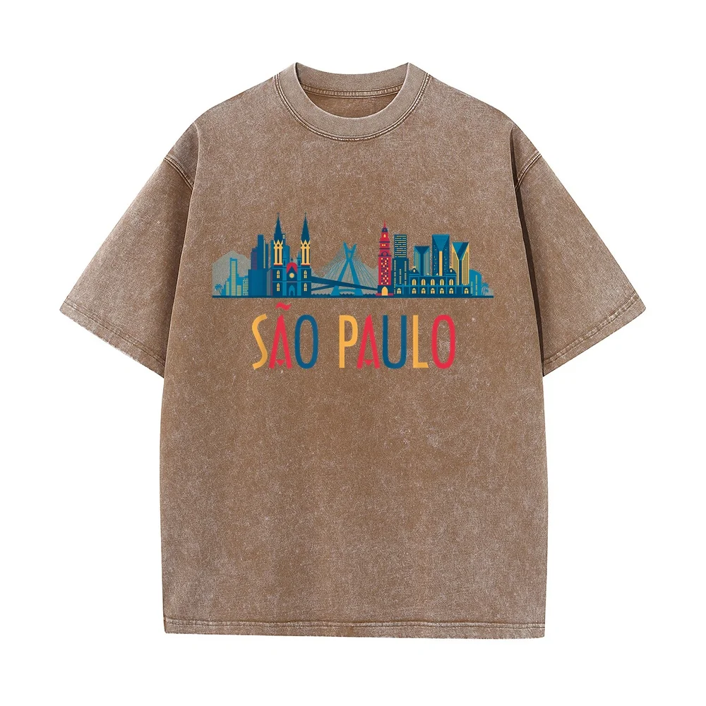 Sao Paulo Brazil Skyline Souvenir Gift T-Shirt Printed Men's T Shirts Sale Breathable Short Sleeve Tee Graphic Casual Summer
