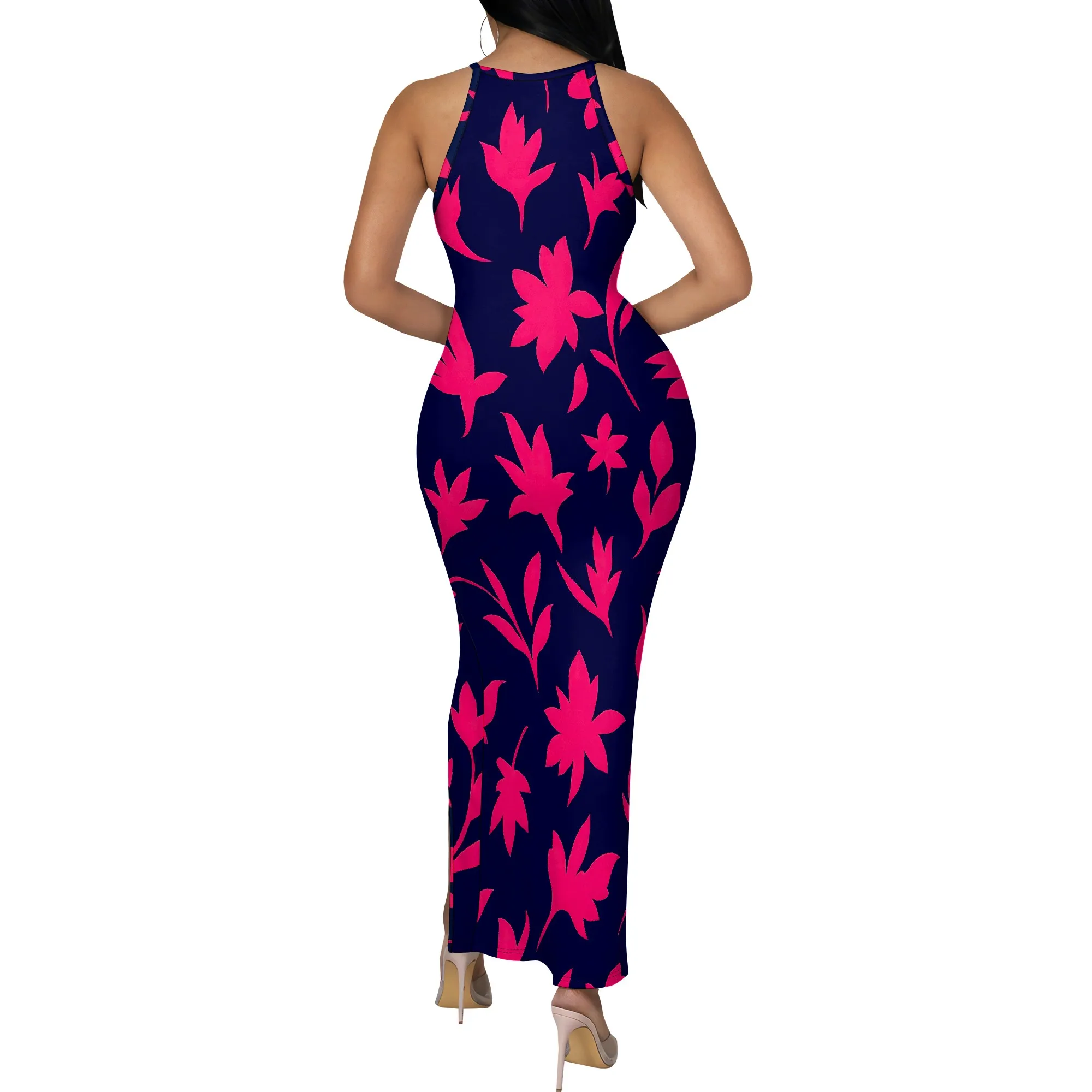 Abito lungo estivo da donna 2025 Casual senza maniche Avvolgente sexy con spacco laterale increspato Slim Fit Beach Party Abiti lunghi aderenti