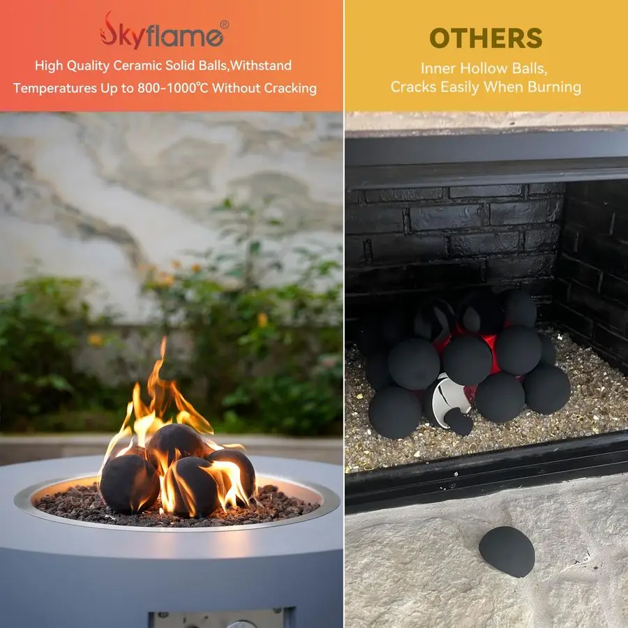 كرات نار سيراميك، مجموعة مكونة من 15 أحجار حريق مستديرة لحفر النار الداخلي والخارجي أو ملحقات المواقد، 3 بوصة، أسود