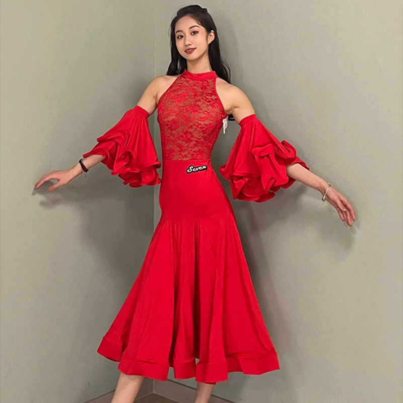 Robe de danse rouge pour salle de bal, tenue de concours, danse latine, Costume de spectacle, valse, Tango, robe de bal, BL8317, 2022