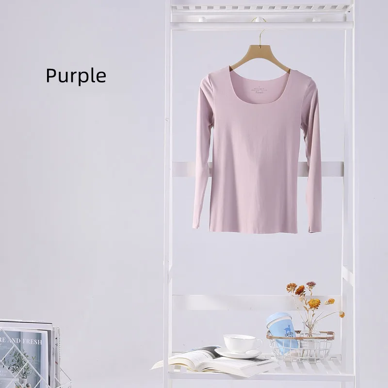 Solid Basic Long Sleeve Womens Sexy Sleep Ice Silk Nightdress Slim Seamless T Shirt Ladies Comfortable Tee Shirt and Pants SET