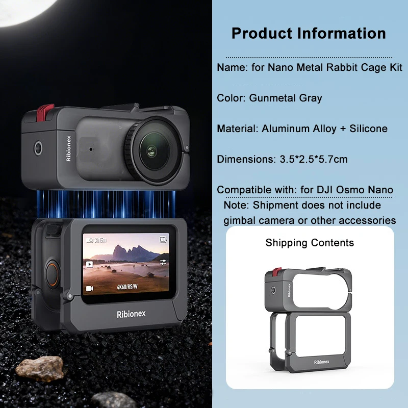 

Multi-Functional Aluminum Alloy Cage for DJI Osmo Nano for DJI Mic - Quick Release Mount 1/4"-20 Thread Cold Shoe