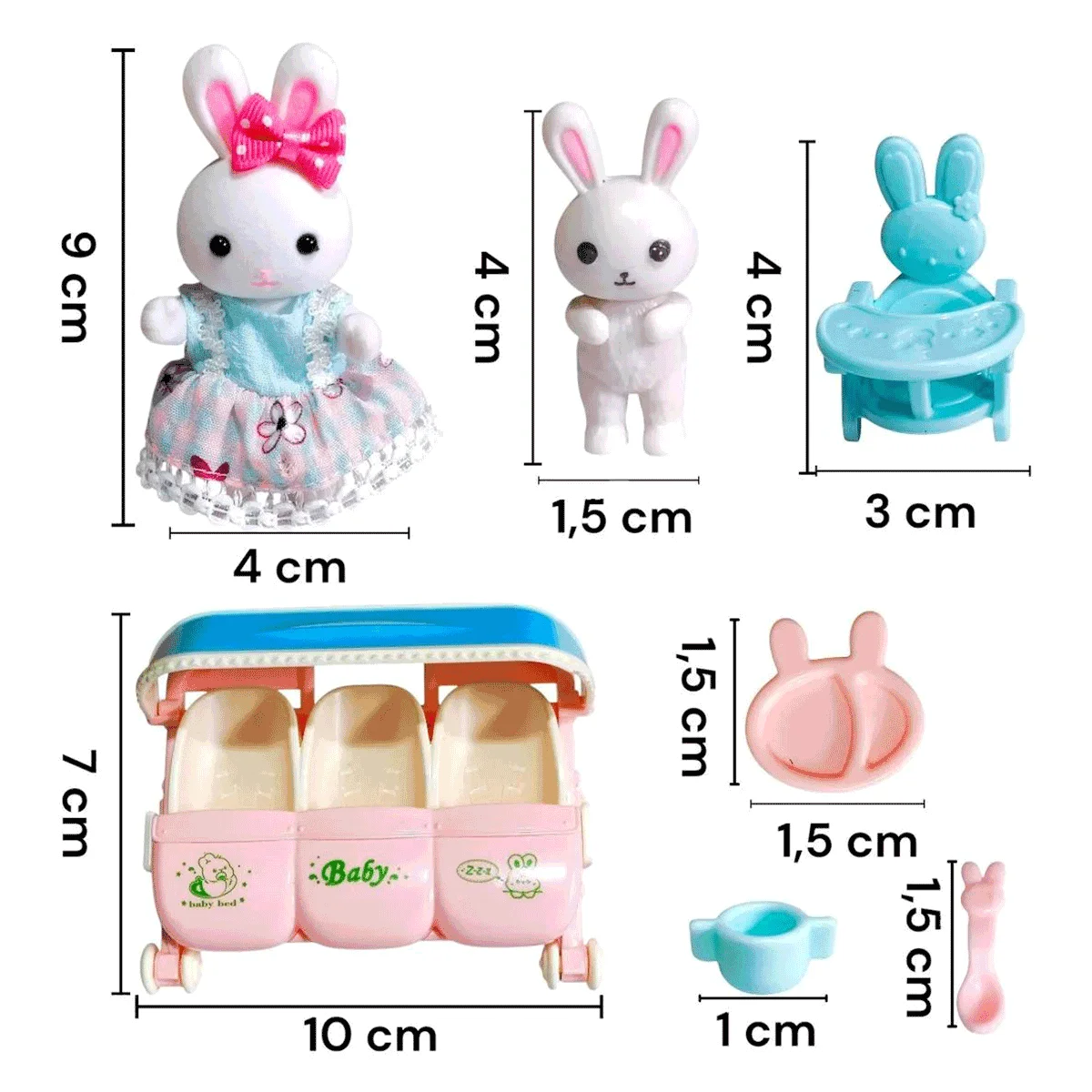 Poppenhuismeubilair Kinderwagen Mini poppenhuis Meubelaccessoires Set Miniatuur Konijn Familiemeubilair Speelhuis Speelgoed