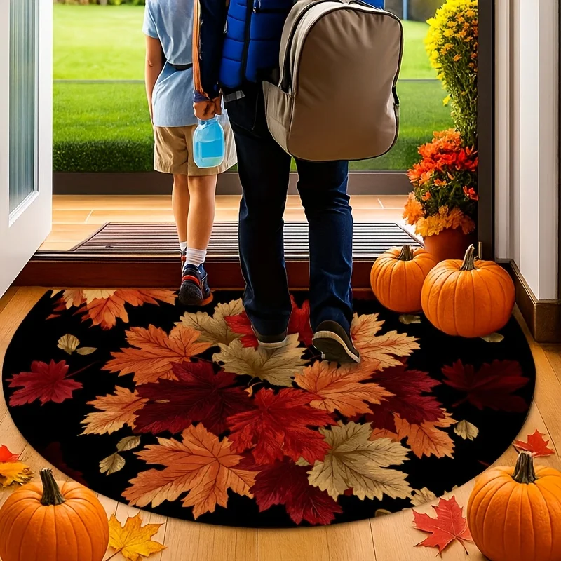 VIKAMA Semicircular Autumn Maple Doormat Fall Harvest Leaves Non Slip Front Door Floor Mat Farmhouse Thanksgiving Home Decor