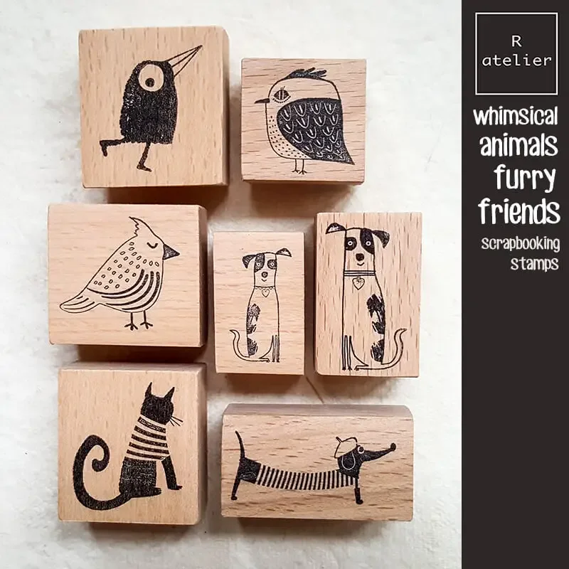 Stamp Kawaii Whimsical Animals Cat Bird Dog Diary Decoration Craft Supplies Cute Scrapbooking Wooden Stamps