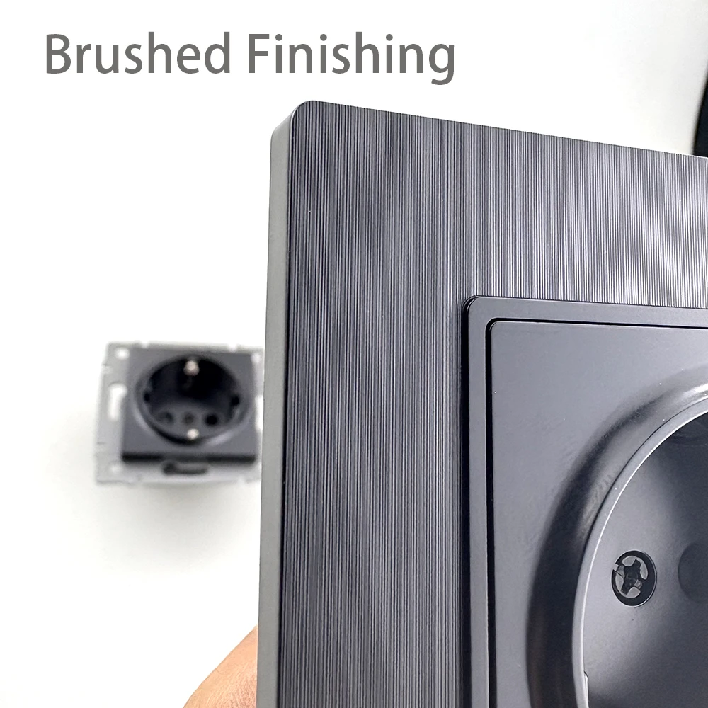 Wallpad EU Russian Standard Wall Light Switch Electrical Socket Schuko 20W Type C USB Charge Port Black Brushed Panel Q7 Series