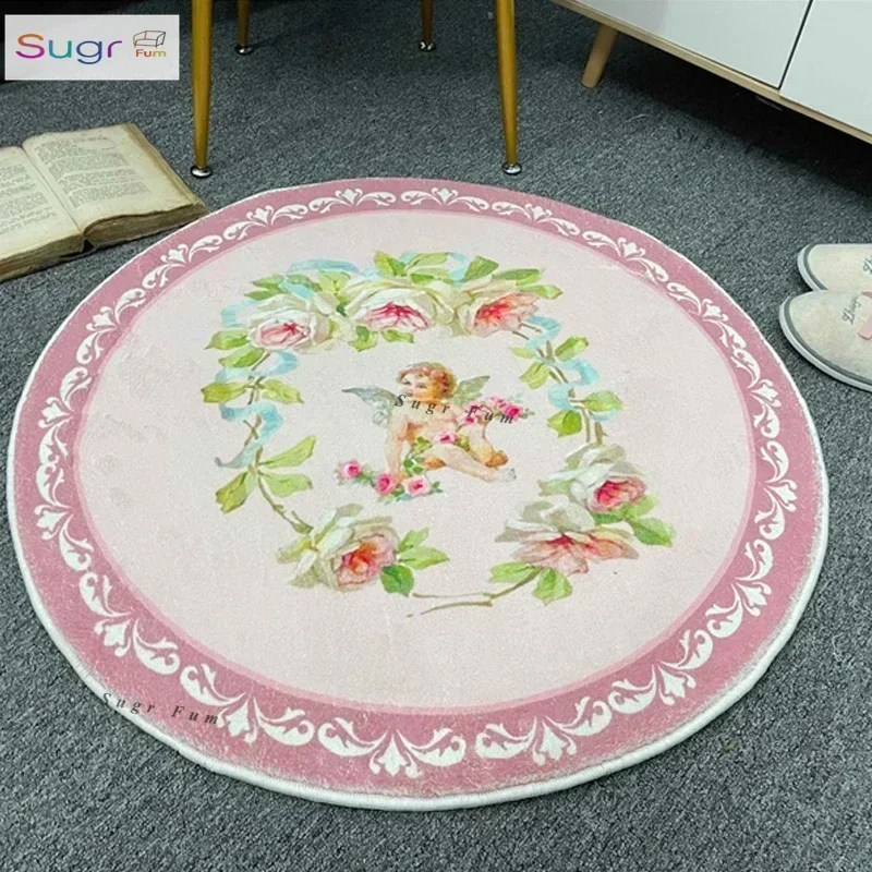 

Pink Round Study Carpet Livingroom Rug Thickened Bedroom Carpet Home Decoration Mat Bedside Sofa Foot Pad Soft Cute Bath Mat