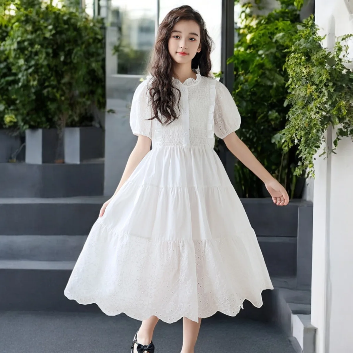 

Baby Kids White Lace Dresses for Girls Clothes Summer School Costumes Short Sleeve Outfits Party Dress Children Vestidos 6-12 Y