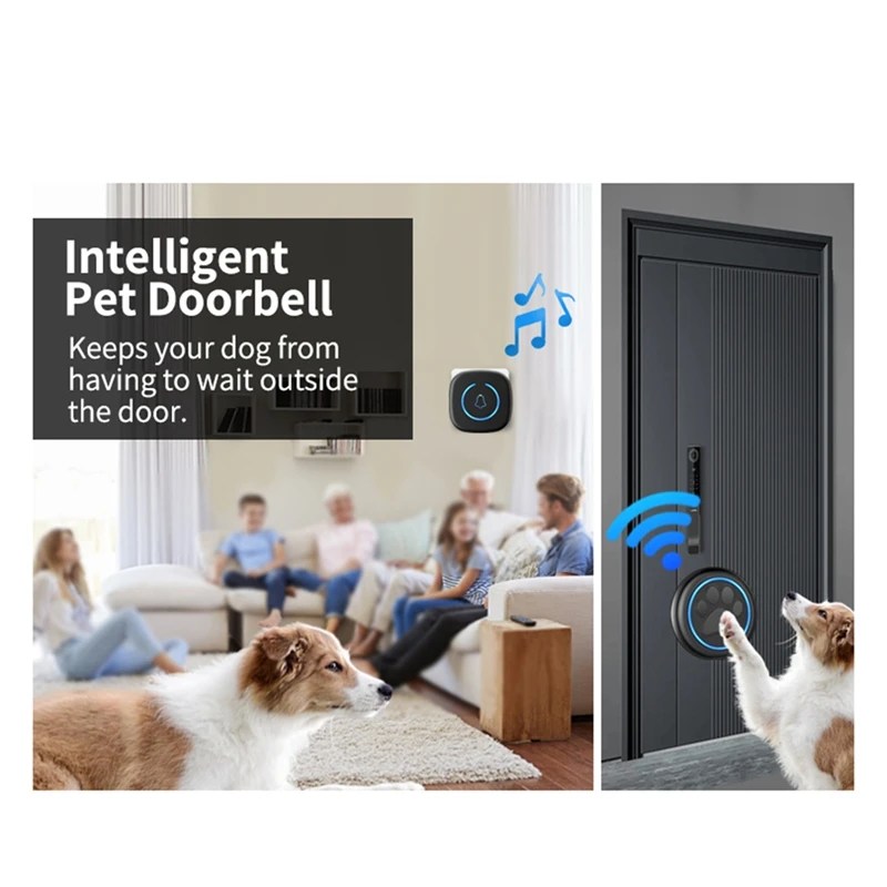 جديد-جرس باب لاسلكي للقطط والكلاب نطاق 300 متر 60 أغنية حجم كبير مقاوم للماء جرس تدريب المنزل الذكي الولايات المتحدة التوصيل