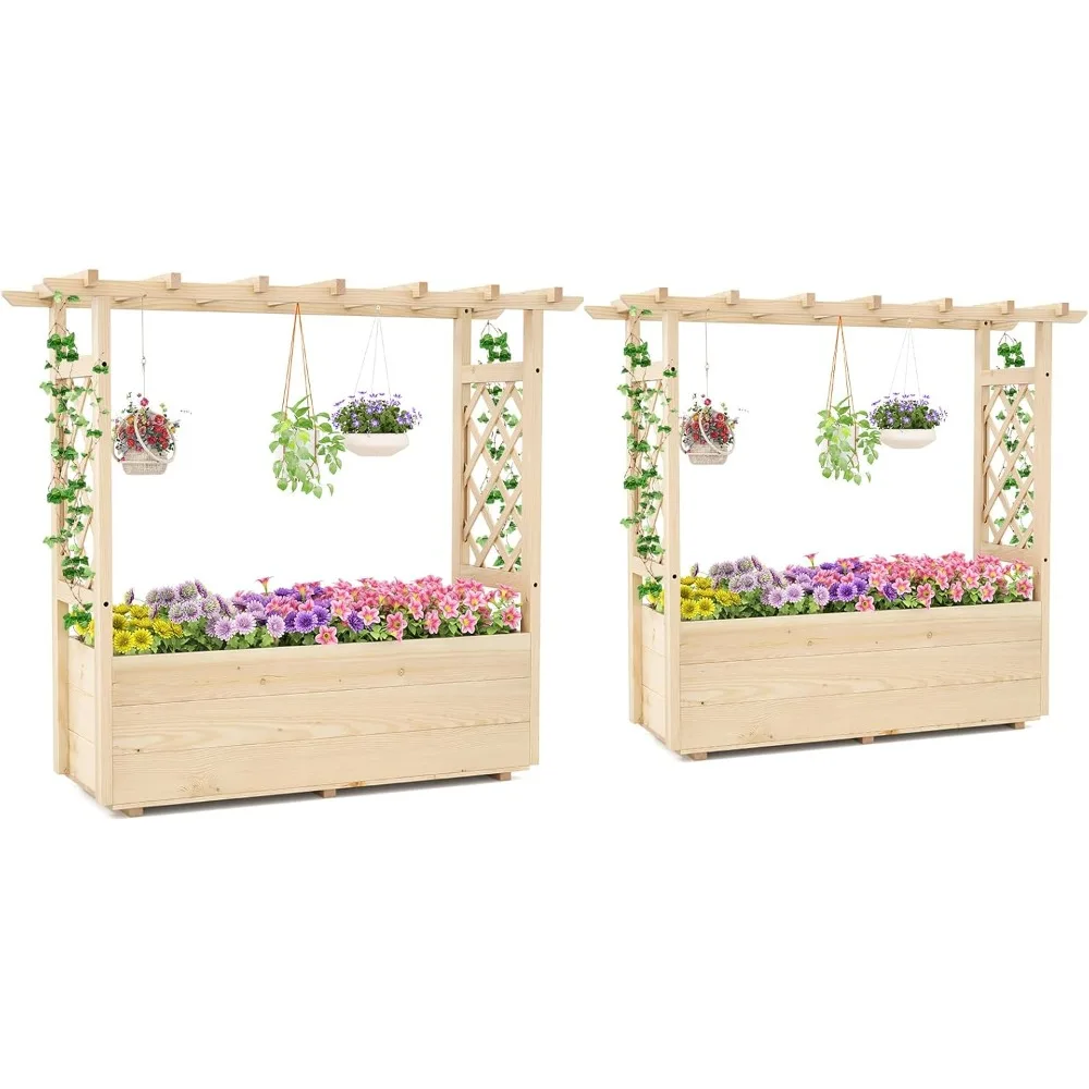 

Giantex Set of 2 Raised Garden Bed with Sided Trellis & Hanging Roof, Wood Planter Box, Freestanding Garden Planter Raised Bed f