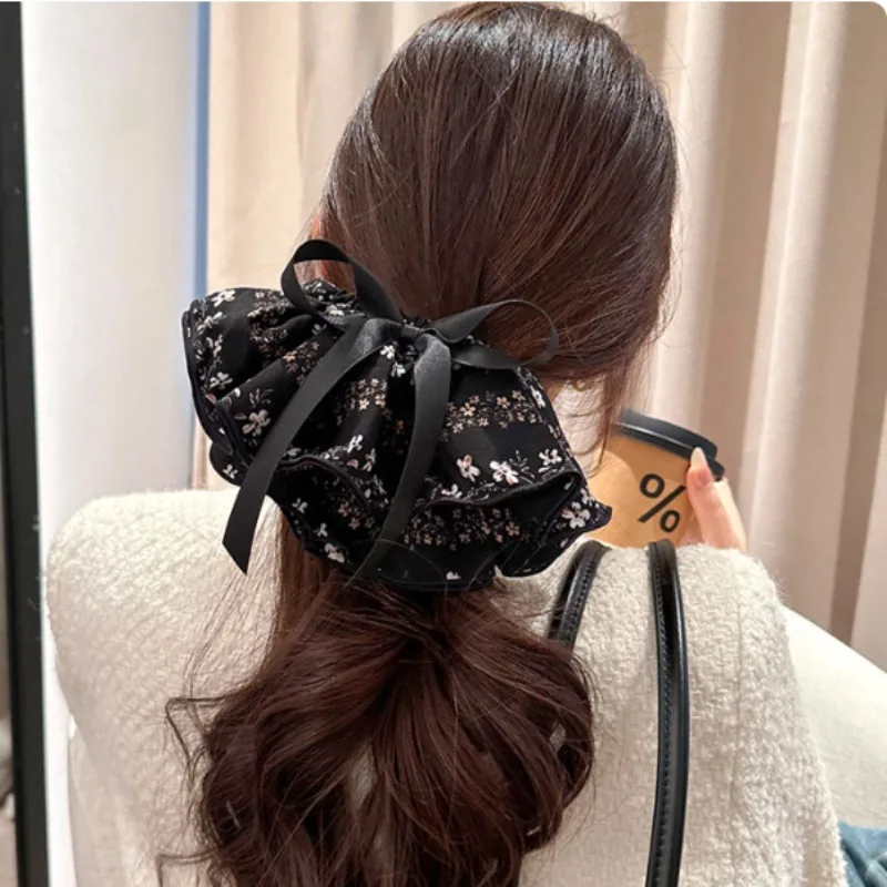 

Premium floral skirt lazy clip retro cloud grab clip autumn and winter bow ponytail clip