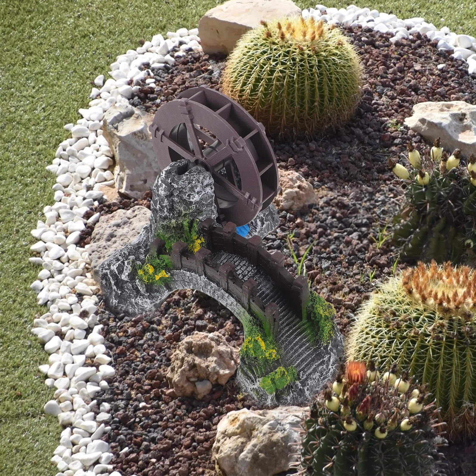 Miniature Windmill Water Wheel Aeration Pump Vintage Bridge Aquarium Decoration Fish Tank Landscaping Outdoor Underwater Bridge